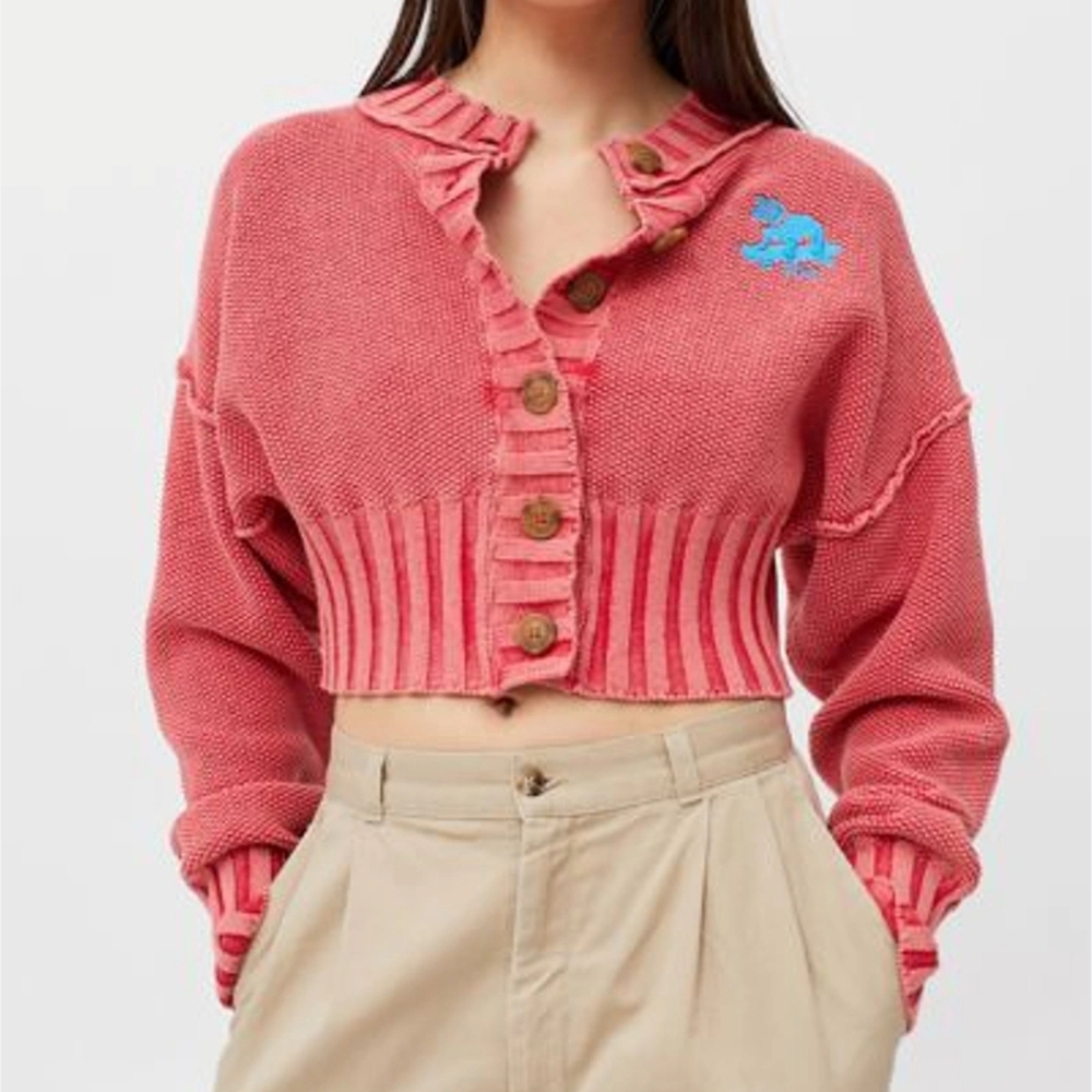 BDG Urban Outfitters Red Coral Knit Cropped Cardigan  Streetcore